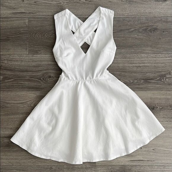 Lulus Going Steady Backless Skater Mini Dress XS White Fit & Flare Bridal Party - Picture 5 of 11
